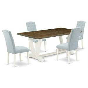 East West Furniture V-Style 5-piece Dining Set in Linen White/Baby Blue