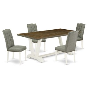 East West Furniture V-Style 5-piece Dining Set in Linen White/Smoke