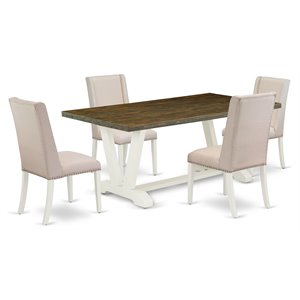 East West Furniture V-Style 5-piece Dining Set with Cushion Seat in White