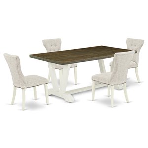East West Furniture V-Style 5-piece Dining Set with Cushion Chairs in White