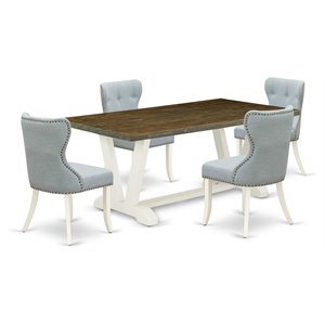 East West Furniture V-Style 5-piece Dining Set with Linen Chairs in White