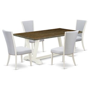 East West Furniture V-Style 5-piece Kitchen Set in Linen White