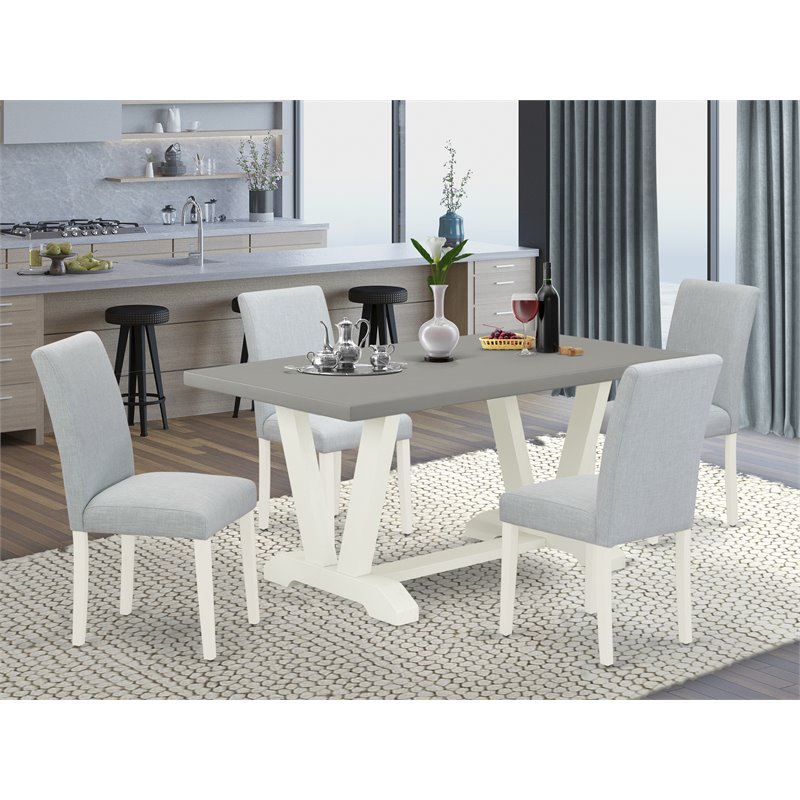 East West Furniture V-Style 5-piece Kitchen Table Set in Linen White