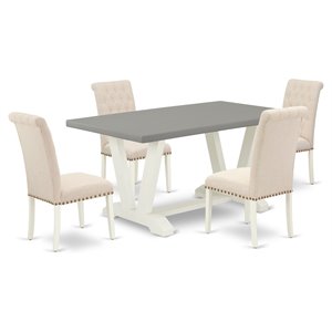 East West Furniture V-Style 5-piece Dining Table and Chair Set in Linen White