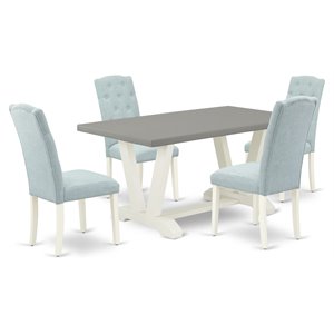 East West Furniture V-Style 5-piece Dining Table and Chairs in Linen White
