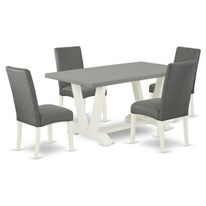 East West Furniture V-Style 5-piece Dining Set with Cement Top in White