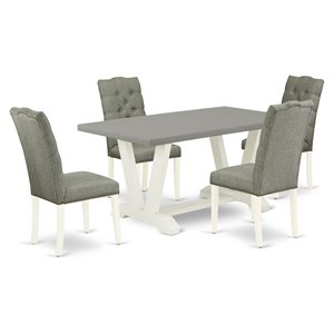 East West Furniture V-Style 5-piece Dining Set with Smoke Seat in Linen White
