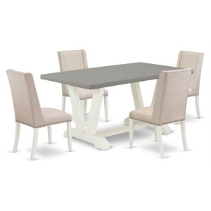 East West Furniture V-Style 5-piece Kitchen Table and Chair Set in Linen White