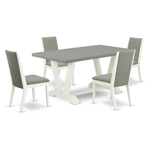 East West Furniture V-Style 5-piece Dining Set in Linen White/Cement