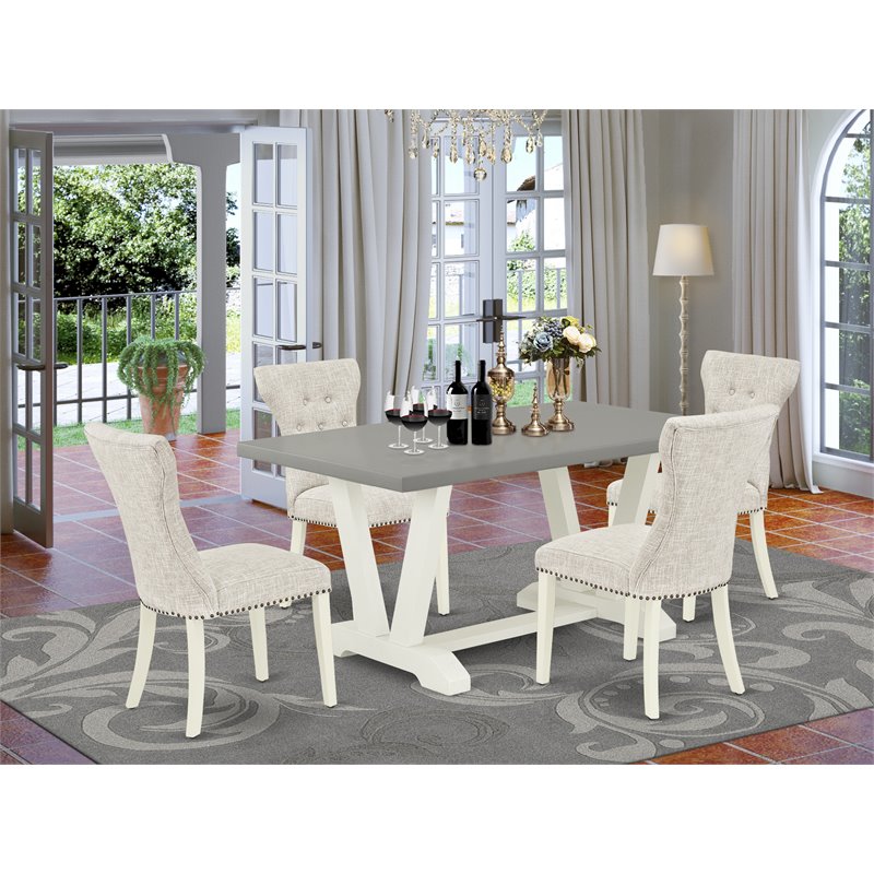 East West Furniture V-Style 5-piece Dining Set w/ Rectangular Table in White