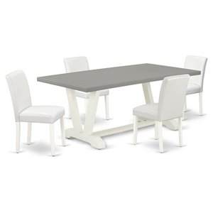 East West Furniture V-Style 5-piece Table and Leather Parson Chairs in White