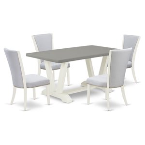 East West Furniture V-Style 5-piece Dining Table and Chairs in White/Cement