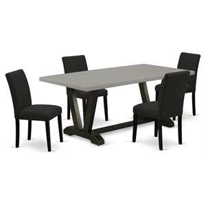 East West Furniture V-Style 5-piece Dining Table and Upholstered Chairs in Black