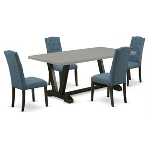 East West Furniture V-Style 5-piece Traditional Wood Dining Table Set in Black