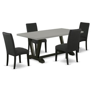 East West Furniture V-Style 5-piece Wood Dining Table Set in Black Finish