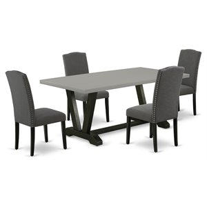 East West Furniture V-Style 5-piece Traditional Wood Dinette Set in Black