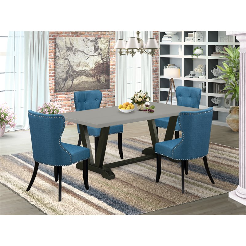East West Furniture V-Style 5-piece Dining Set with Rectangular Top in Black