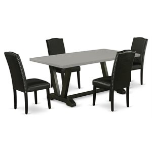 East West Furniture V-Style 5-piece Traditional Wood Kitchen Set in Black