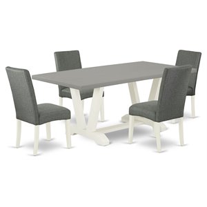 East West Furniture V-Style 5-piece Dining Set with High Chair Back in White