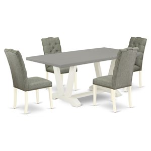 East West Furniture V-Style 5-piece Wood Dining Set in Linen White/Smoke