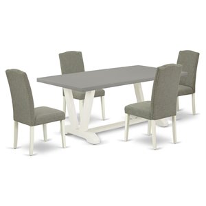 East West Furniture V-Style 5-piece Wood Dining Set with Fabric Seat in White