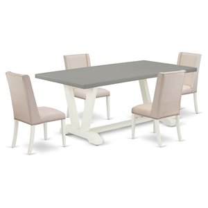 East West Furniture V-Style 5-piece Wood Dining Set in White