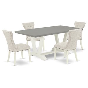 East West Furniture V-Style 5-piece Wood Dining Set in Linen White/Doeskin