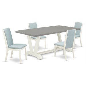 East West Furniture V-Style 5-piece Wood Dining Set in Linen White/Cement