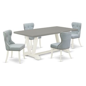 East West Furniture V-Style 5-piece Wood Dining Set in Linen White/Baby Blue