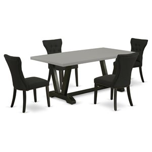 East West Furniture V-Style 5-piece Wood Kitchen Set with Cement Top in Black
