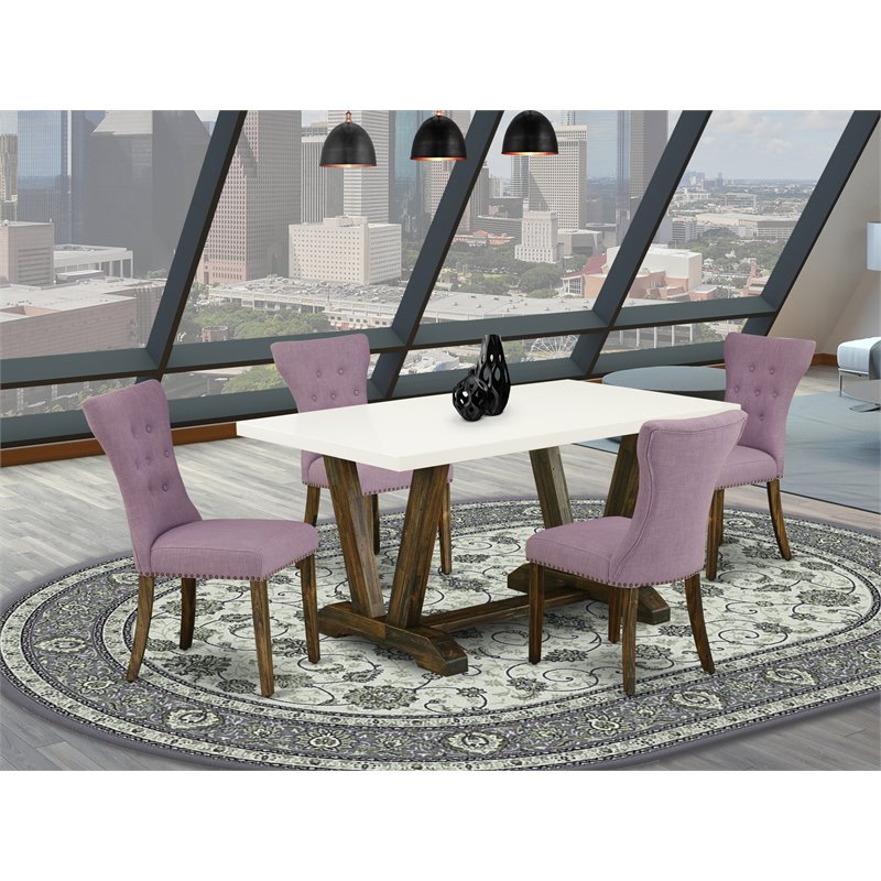 East West Furniture V-Style 5-piece Wood Dinette Set in Jacobean Brown