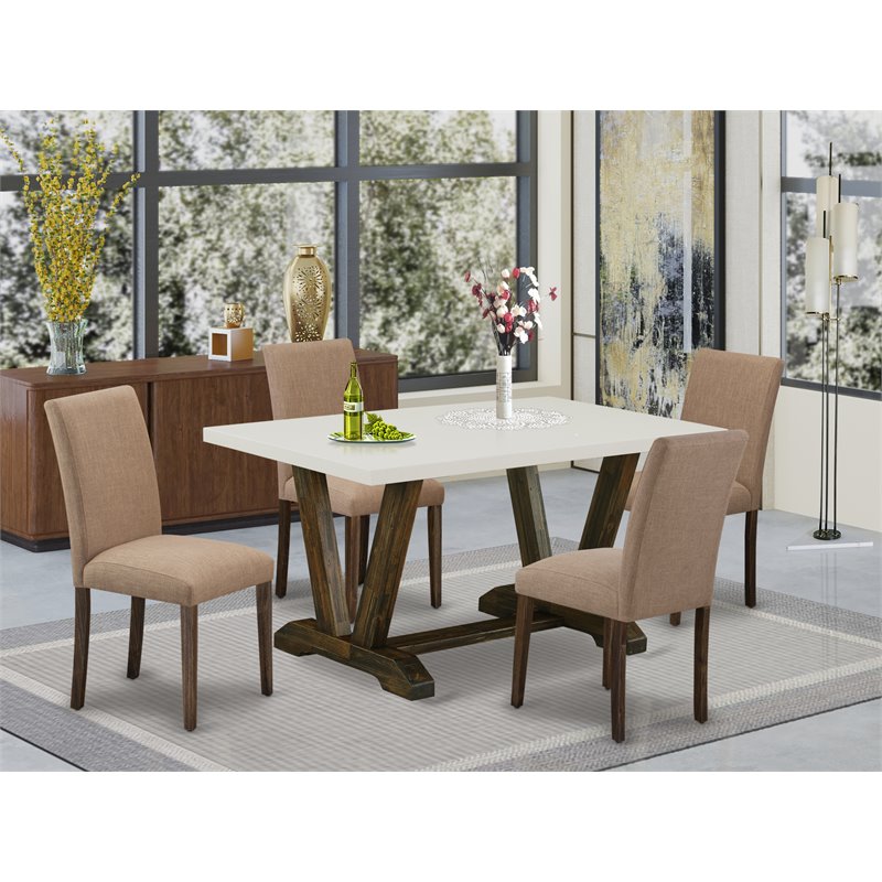 East West Furniture V-Style 5-piece Wood Dining Room Set in Jacobean Brown