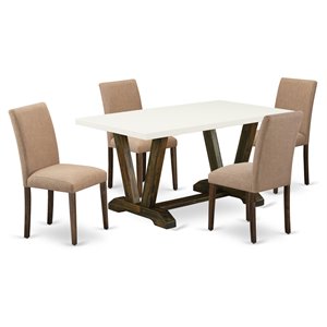 East West Furniture V-Style 5-piece Wood Dining Room Set in Jacobean Brown