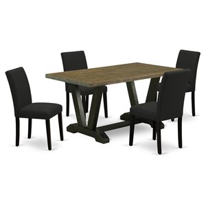 East West Furniture V-Style 5-piece Wood Dining Set with High Back in Black