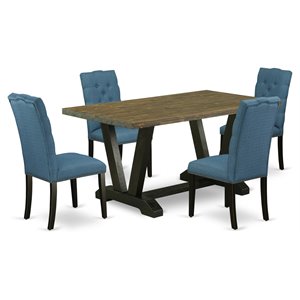 East West Furniture V-Style 5-piece Wood Dining Set with Cushion Seat in Black