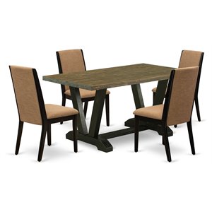 East West Furniture V-Style 5-piece Wood Dinette Table Set in Black