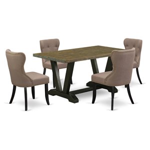 East West Furniture V-Style 5-piece Wood Dining Set in Black/Coffee