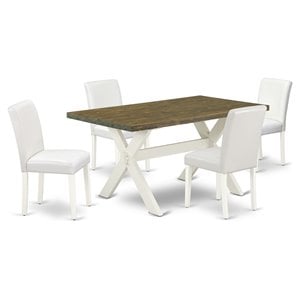 East West Furniture X-Style 5-piece Wood Dining Set with Leather Seat in White