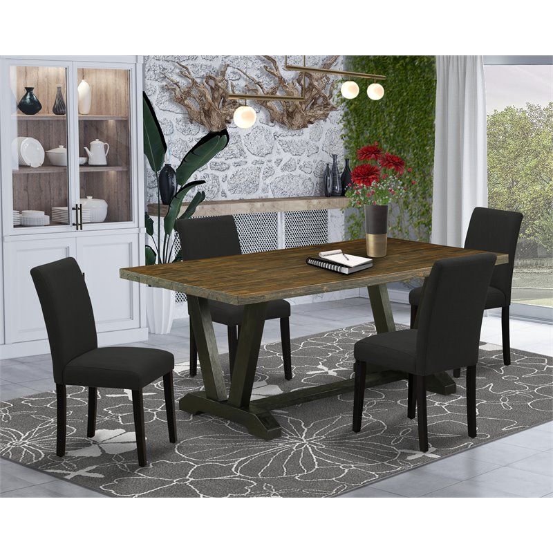 East West Furniture V-Style 5-piece Dining Set with Rectangular Table in Black