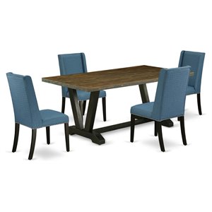East West Furniture V-Style 5-piece Wood Kitchen Table and Chairs in Black