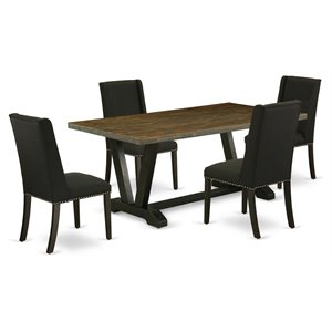East West Furniture V-Style 5-piece Wood Dining Table and 4 Chairs in Black