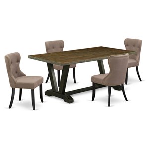 East West Furniture V-Style 5-piece Wood Dining Set with Cushion Chairs in Black