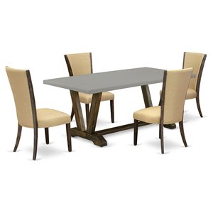 East West Furniture V-Style 5-piece Wood Dining Set in Jacobean Brown
