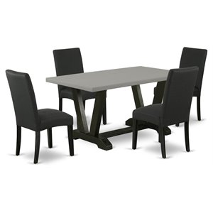 East West Furniture V-Style 5-piece Kitchen Table and Parson Chair Set in Black
