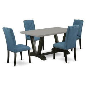 East West Furniture V-Style 5-piece Dining Set with Linen Parson Chairs in Black