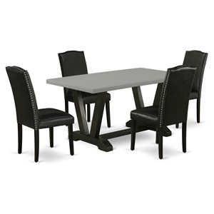East West Furniture V-Style 5-piece Wood Dining Set with Cement Table in Black
