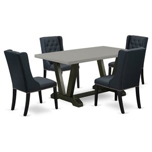 East West Furniture V-Style 5-piece Wood Dining Set in Wire Brush Black
