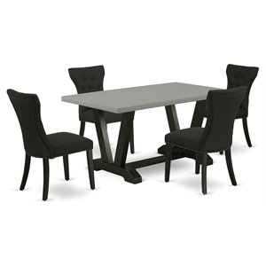 East West Furniture V-Style 5-piece Wood Dining Set with Cement Top in Black