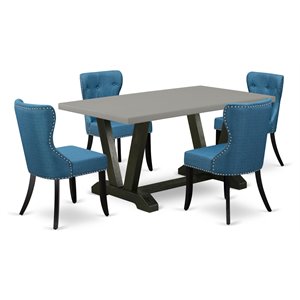 East West Furniture V-Style 5-piece Wood Dining Table and Fabric Chairs in Black