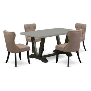 East West Furniture V-Style 5-piece Dining Table and Cushion Chairs in Black